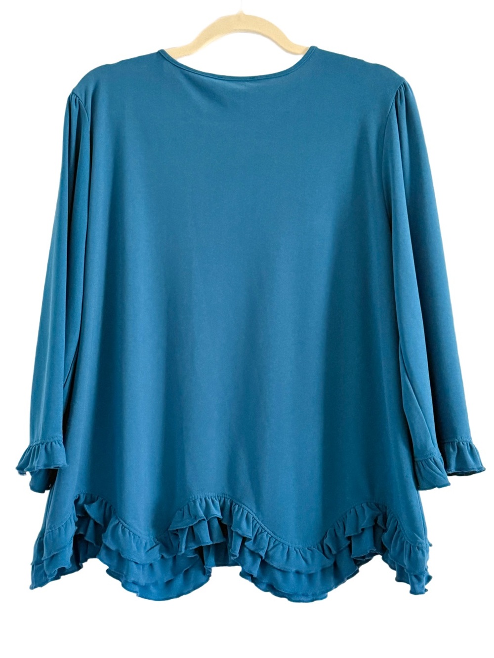 CeCe Blue/Teal Ruffle-Hem Stretchy Blouse XL - Picture 2 of 9